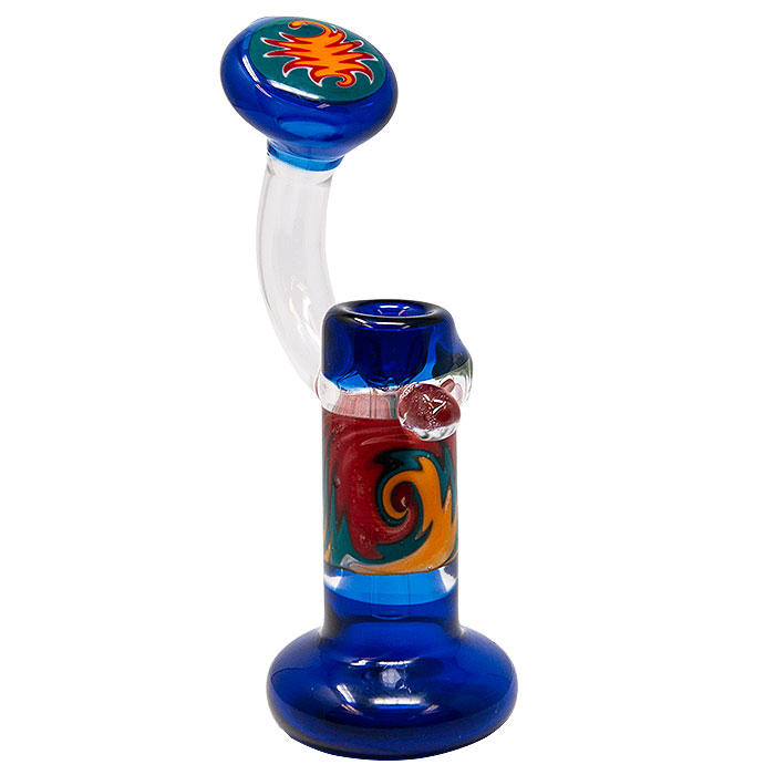 BLUE COBALT TUBE COLORED GLASS BUBBLER 7 INCHES