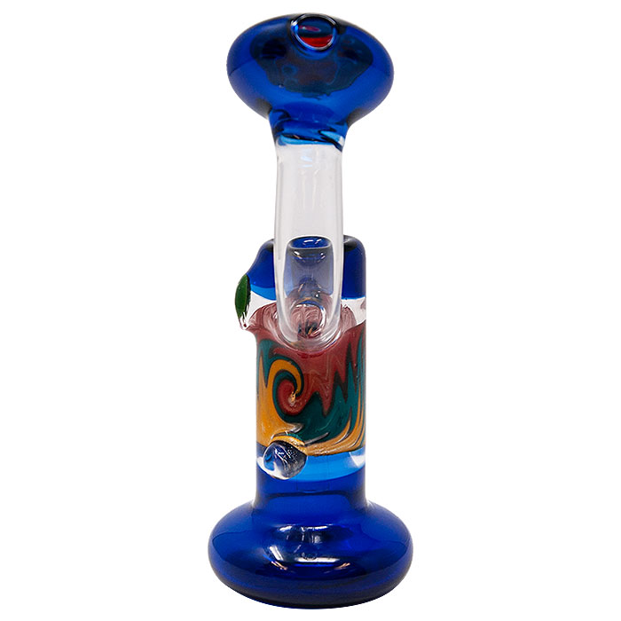 BLUE COBALT TUBE COLORED GLASS BUBBLER 7 INCHES