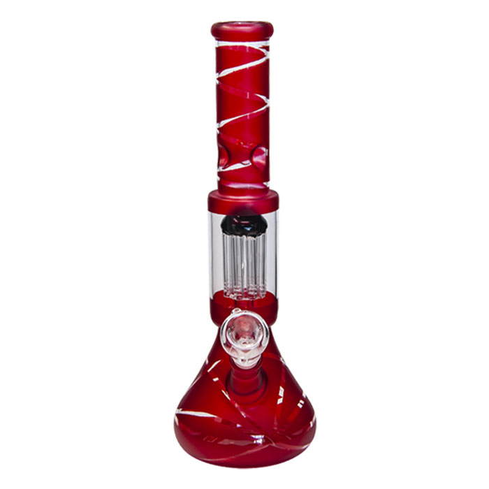 Red Striped Tree Percolator Bong 14 Inches