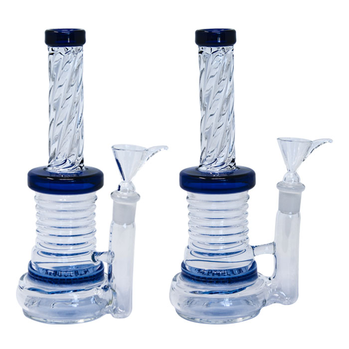 Blue Twisted Design Bong With Honey Comb Percolator Blue Twisted Design Bong With Honey Comb Percolator