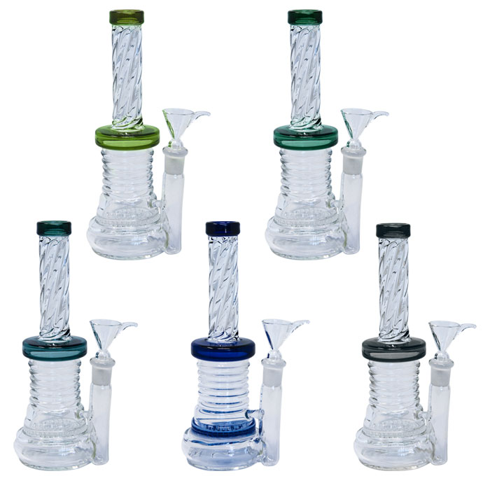 Blue Twisted Design Bong With Honey Comb Percolator