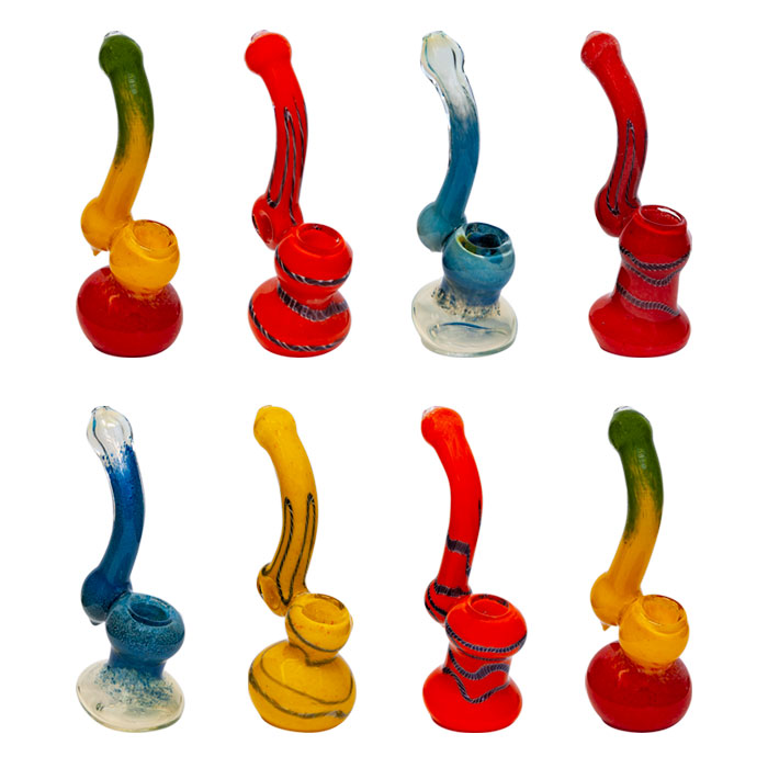 Yellow Frit Design Glass Bubbler 7 Inches