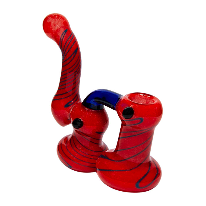Frit Work Red Color Glass Bubbler With Blue Stripes