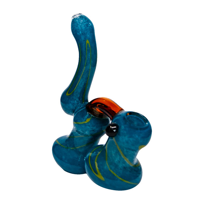 Frit Work Blue Color Glass Bubbler With Yellow Stripes
