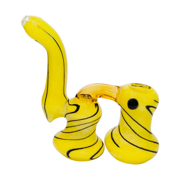Frit Work Yellow Color Glass Bubbler With Black Stripes