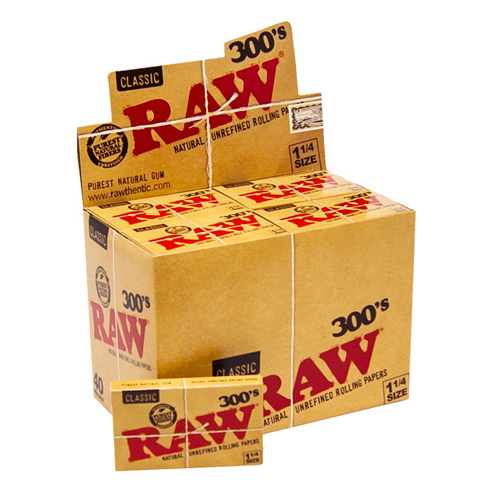 Raw Classic 300s Unrefined Rolling Paper 1.25 Display of 40