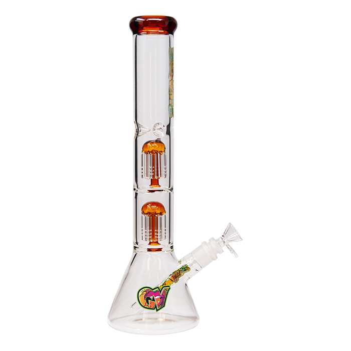 Ganjavibes Double Tree Percolator Amber Glass Bong 14 Inches