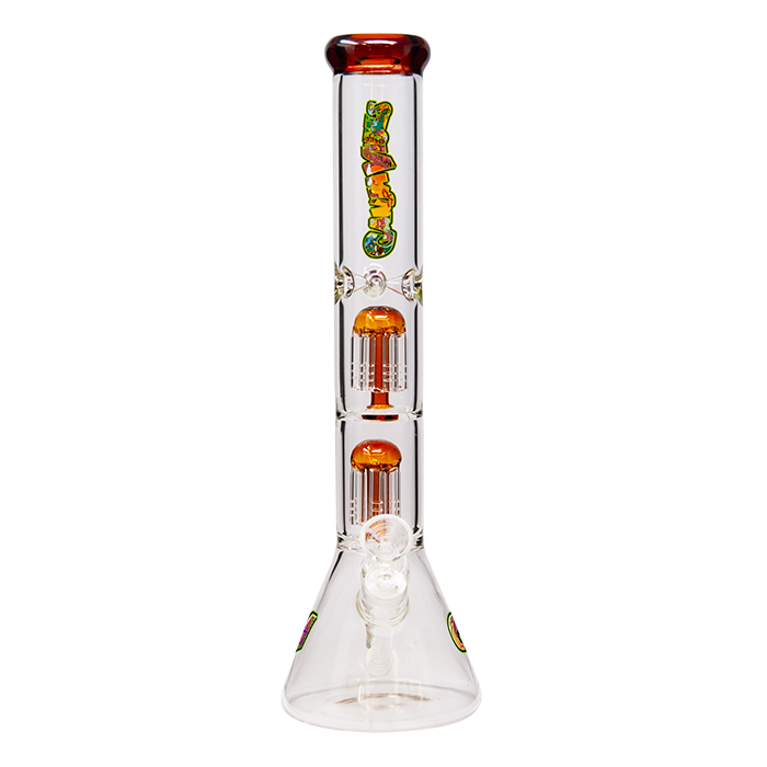 Ganjavibes Double Tree Percolator Amber Glass Bong 14 Inches