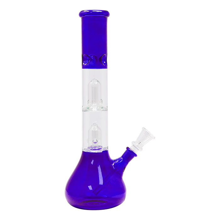 Blue Bell Double Percolator Glass Bong With Ice Catcher 12 Inches