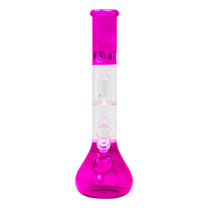 Pink Bell Double Percolator Glass Bong With Ice Catcher 12 Inches