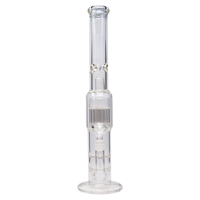 CLEAR BONG DOUBLE HONEY COMB PERCOLATOR WITH TREE PERC AND SPLASH GUARD AND INBUIT STEM  20 INCHES