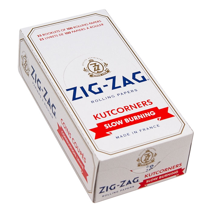 Zig Zag White Kutcorners Slow Burning Single Wide Rolling Paper Ct 25