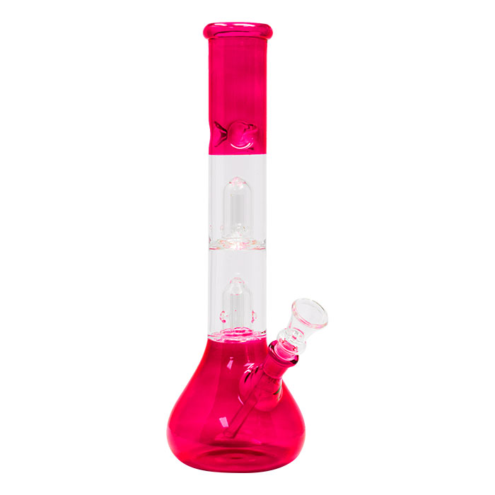 Red  Bell Double Percolator Glass Bong With Ice Catcher 12 Inches
