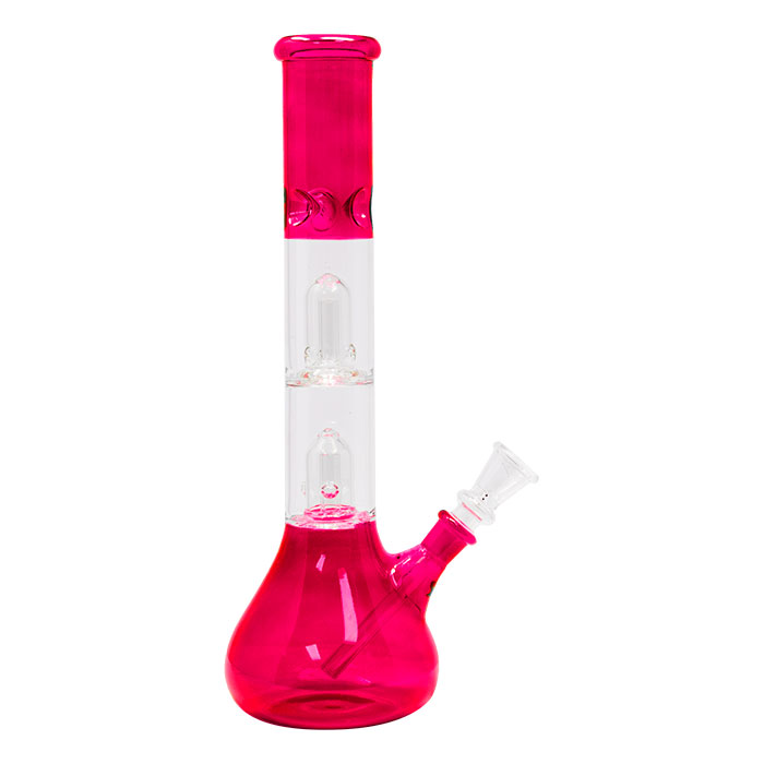 Red  Bell Double Percolator Glass Bong With Ice Catcher 12 Inches