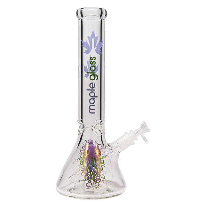 BA MAPLE GRAY GLASS EX PSYCHEDELIC SERIES OCTOPUS 9 MM THICH HAND BLOWN  GLASS BONG 14 INCHES