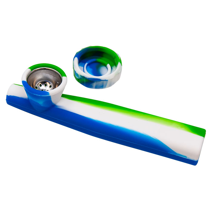 White and Blue Silicone Pipe With Inbuilt Metal Screen