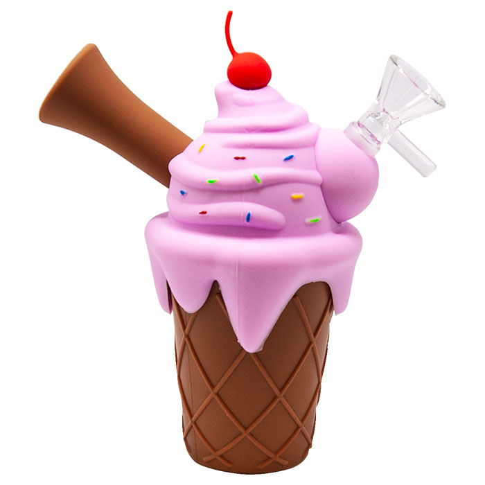 Pink Ice Cream Cone Silicone Pipe