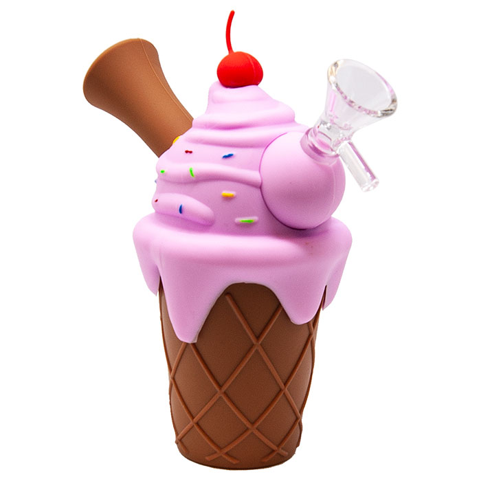 Pink Ice Cream Cone Silicone Pipe