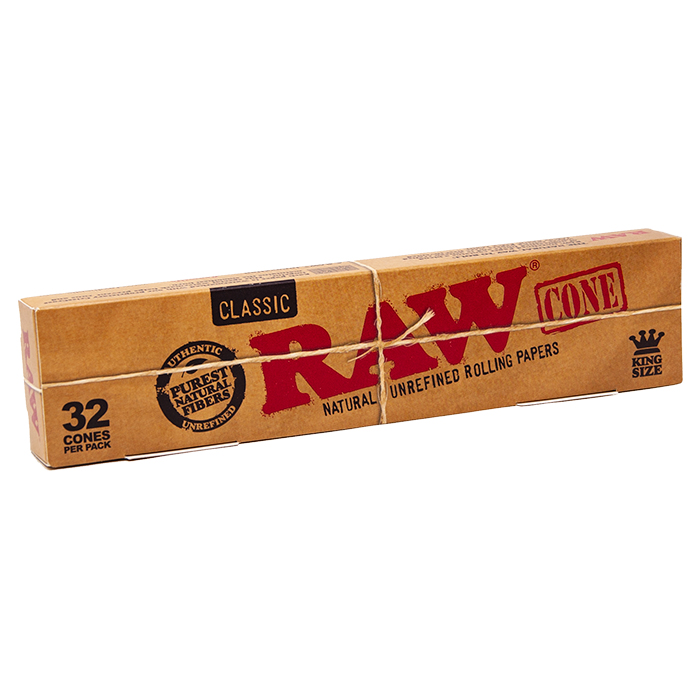 RAW CLASSIC NATURAL UNREFINED HEMP PRE ROLLED CONE KING SIZE PACK 32