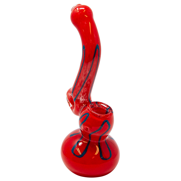Red and Navy Blue Design Glass Bubbler 7 Inches