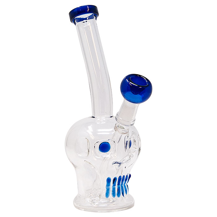 Blue Skull Face 8 Inches Glass Bong