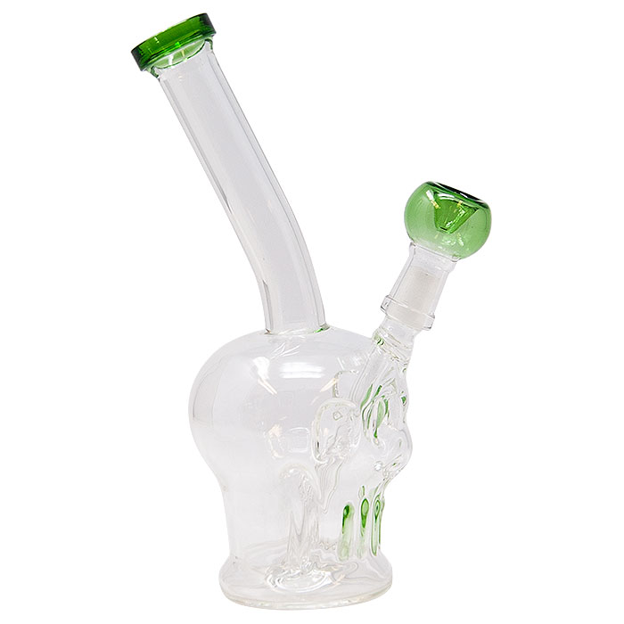 Green Skull Face 8 Inches Glass Bong