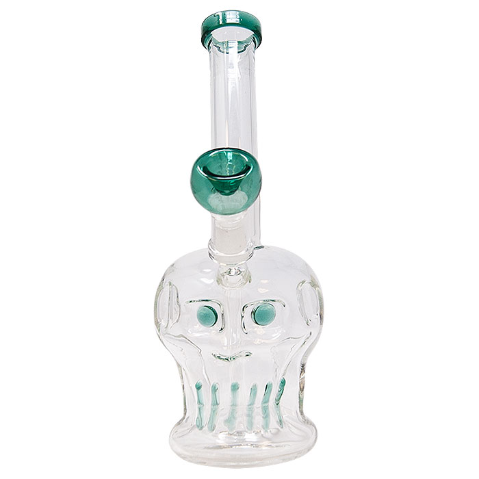 Teal Green Skull Face 8 Inches Glass Bong