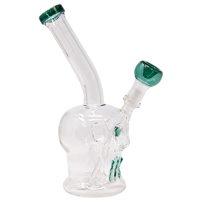 Teal Green Skull Face 8 Inches Glass Bong