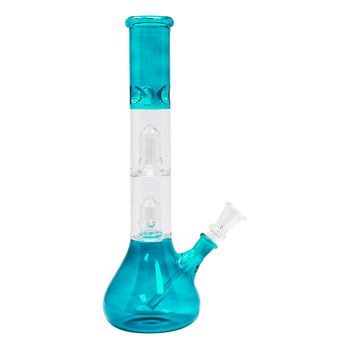 Sky Blue Bell Double Percolator Glass Bong With Ice Catcher 12 Inches