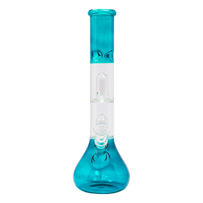 Sky Blue Bell Double Percolator Glass Bong With Ice Catcher 12 Inches