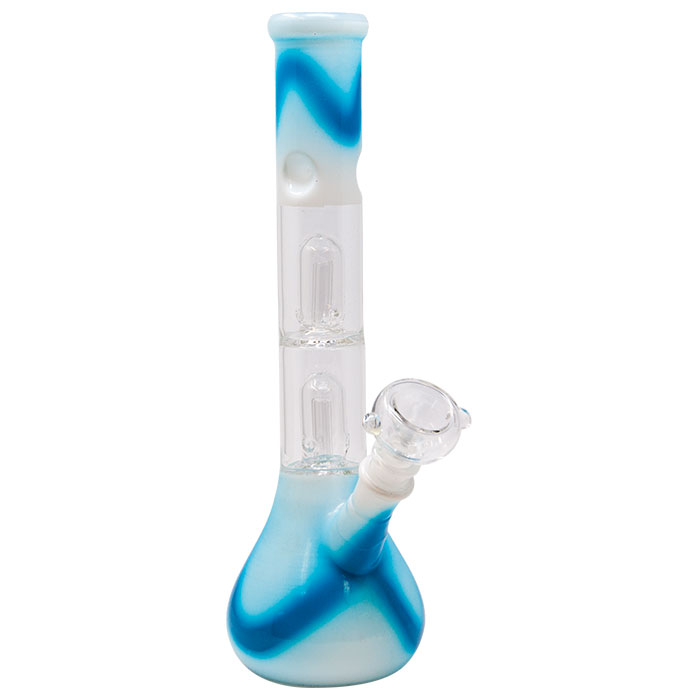Sky Blue Tie And Die Glass Bong With Ice Catcher 12 Inches