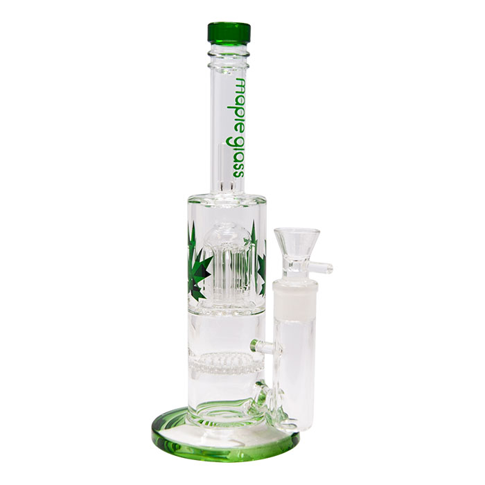 Green Honey Comb With Tree Percolator And Splash Guard Maple Glass Bong