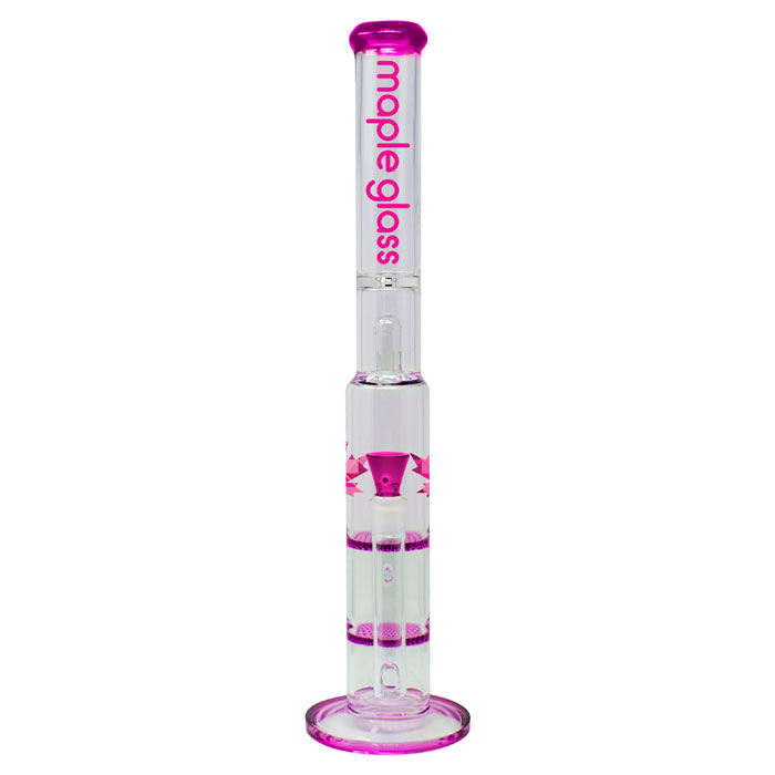 Pink Maple Glass Double Honey Comb Bong With Splash Guard