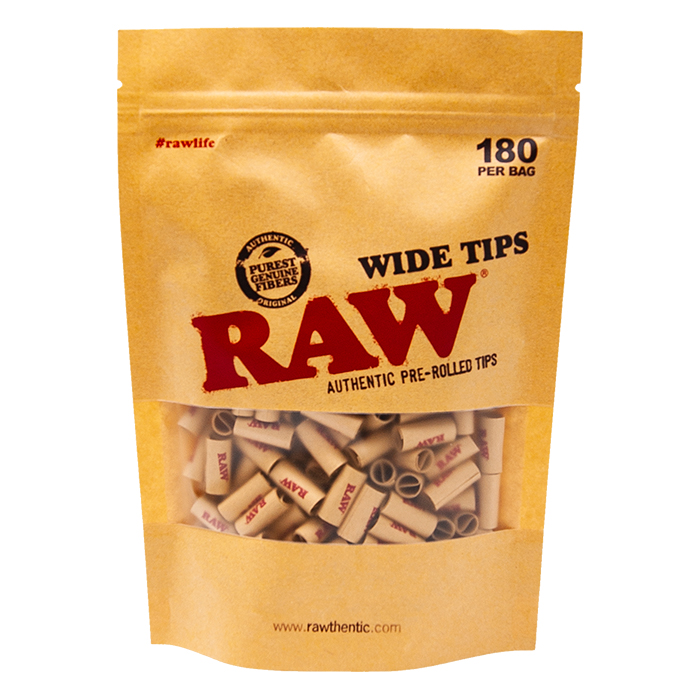 Raw Pre-Rolled Wide Unbleached Tips 180 Per Bag