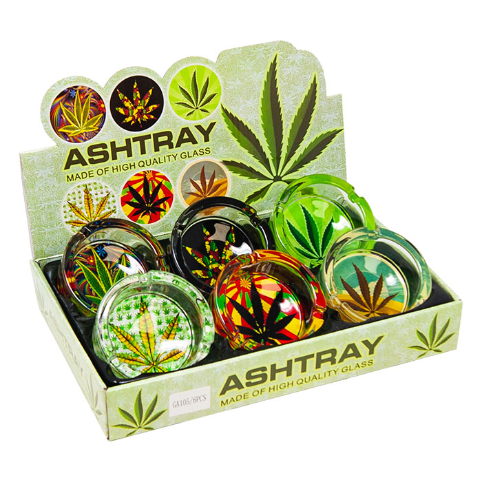 Leaf Glass Ashtray Display Of 6 Pcs