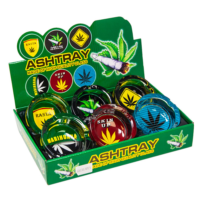 Marijuana Glass Ashtray Display Of 6 Pcs