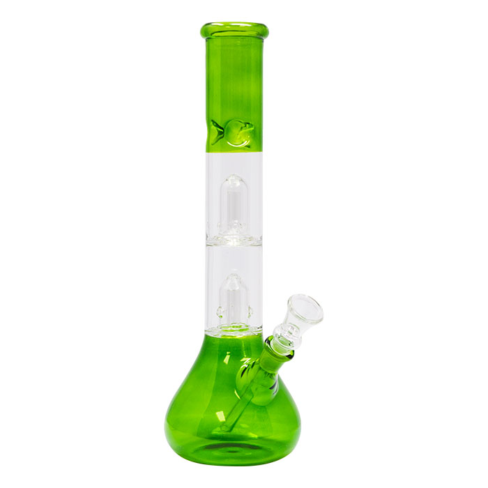 Green Bell Double Percolator Glass Bong With Ice Catcher 12 Inches