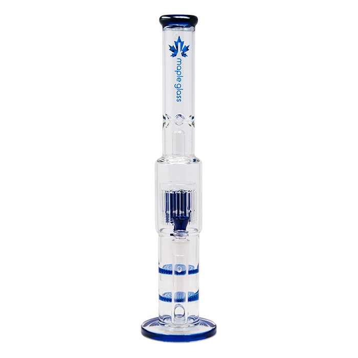 Blue Maple Glass Double Honey Comb Perc With Tree Perc And Splash Guard 20 Inches