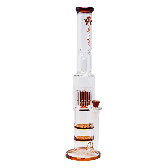 Amber Maple Glass Double Honey Comb Perc With Tree Perc And Splash Guard 20 Inches