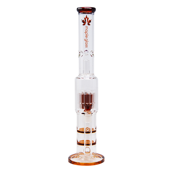 Amber Maple Glass Double Honey Comb Perc With Tree Perc And Splash Guard 20 Inches