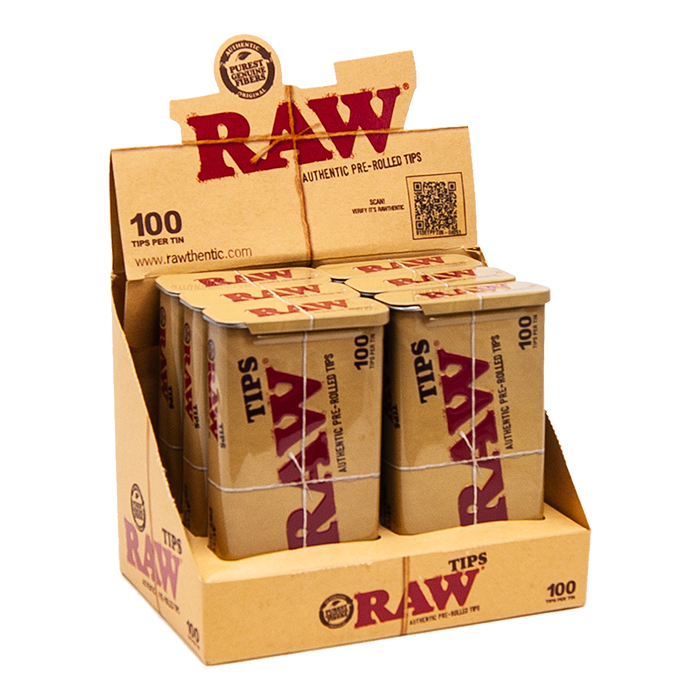 Raw Natural Unrefined 100 Tip Pre-rolled Tin Display Of 6