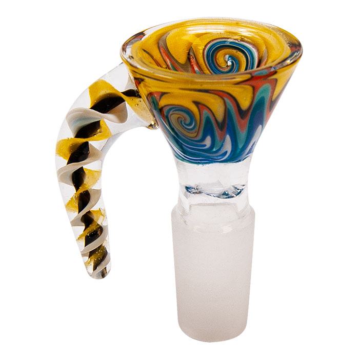 Swirly Horn Yellow Glass Bowl 14mm