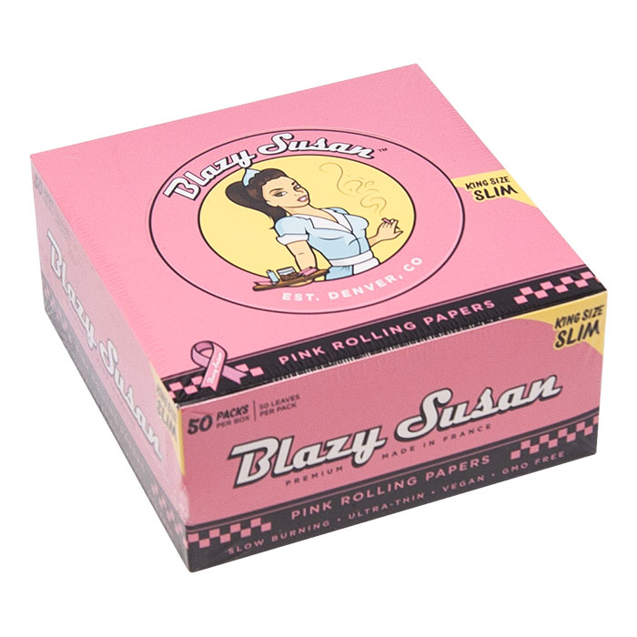 Blazy Susan King Size Slim Pink Rolling Papers Display Of 50