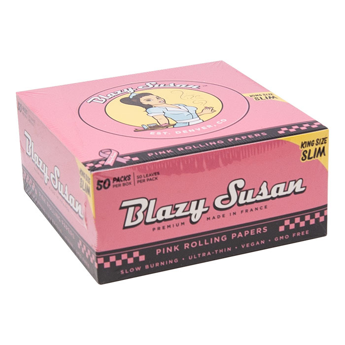 Blazy Susan King Size Slim Pink Rolling Papers Display Of 50