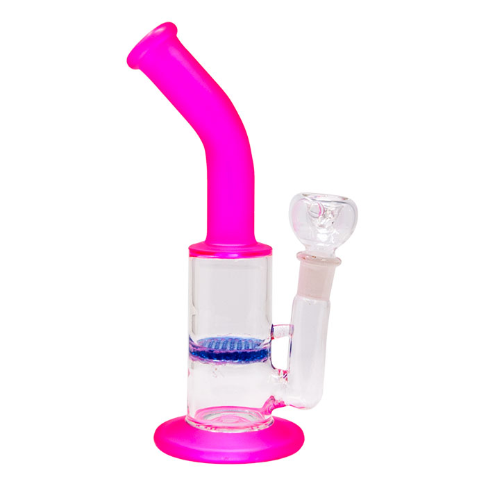 Pink Mini Bent Neck Honeycomb Perc Bong 12 Inches