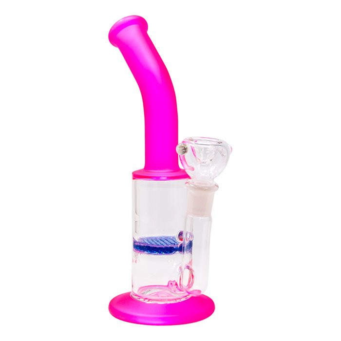 Pink Mini Bent Neck Honeycomb Perc Bong 12 Inches