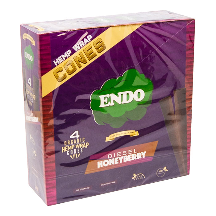 Endo Organic Hemp Wraps Cones 4ct Diesel Honeyberry Display Of 15