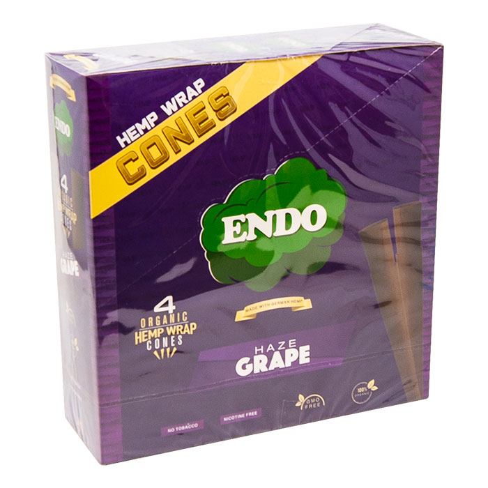 Endo Organic Hemp Wraps Cones 4ct Haze Grape Display Of 15