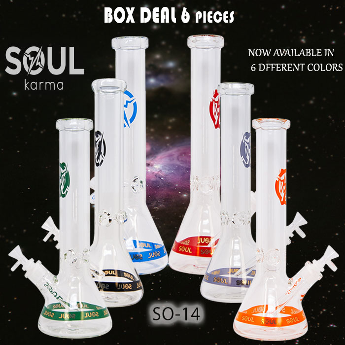 Assorted Color Soul Glass Beaker Bong 14 Inches Deal Of 6 Pcs