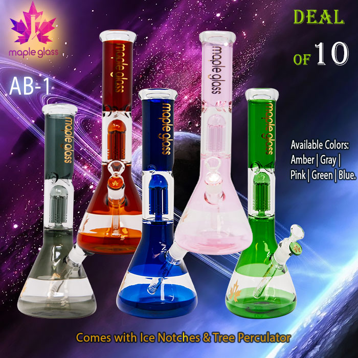 Maple Glass Tree Percolator Assorted Bongs 14 Inches Deal of 6